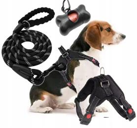 Mocne szelki bezuciskowe dla psa XL oraz Mocna Smycz 150 cm