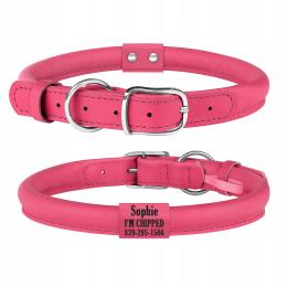Skórzana obroża dla psa okrągła Pink rozmiar S