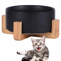 Miska Dla Psa Kota Ceramiczna Podstawka Bambus Czarna Duża 1800ml 1,8 l