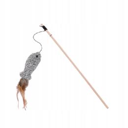 Wędka dla kota z drewnem rybką i piórkiem