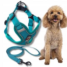 Szelki step in dla psa Bezuciskowe oddychające Hub+ Smycz turkus M