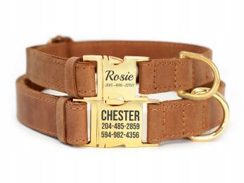 Obroża Dla Psa Skórzana z Grawerem r. XL Brązowy