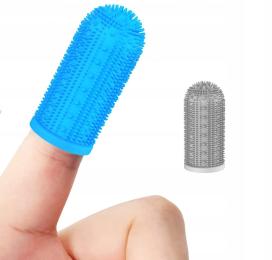 Szczoteczka na palec dla psa kota do czyszczenia zębów silikonowa szara