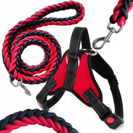 Szelki bezuciskowe dla dużego i średniego psa XL oraz Mocna Smycz 120 cm,