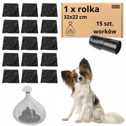 Worki na Psie Odchody 1 rolka 15 szt. worków 32x22 cm Foliowe czarne