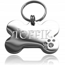 Identyfikator adresówka do obroży Kość złota srebrna cyrkonie kryształki