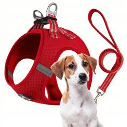 Szelki Bezuciskowe dla psa oddychające Miami+smycz czerwony L