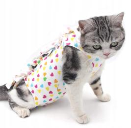 Ubranko Pooperacyjne dla Kota Psa Królika Fartuszek Biały w Serduszka M