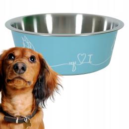 Antypoślizgowa miska dla małego psa na picie jedzenie Love niebieska 400 ml