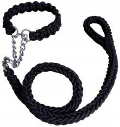 Zestaw smycz obroża półzaciskowa L Czarna