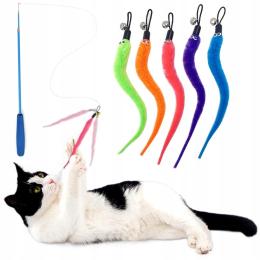 Wędka Dla Kota Zabawka Robaczek Teleskopowa Zawieszka Robak Dzwoneczek 5szt