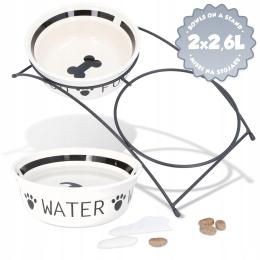 2x Miski Stojaku Psa 2,6l Ceramiczne Miseczki Stojak Duża Miska Wodę Psów