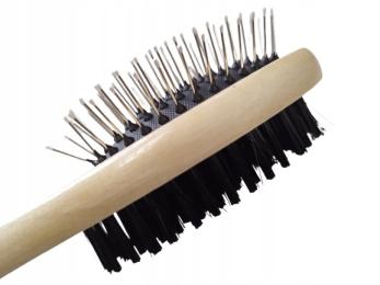 Szczotka dwustronna owalna dla Psa Kota miękka drewniana