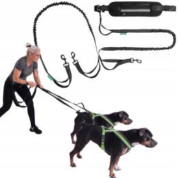 2XPODWÓJNA Smycz Elastyczna Pas Nerka Do Biegania Dwa Psy Odblaskowa Mocna