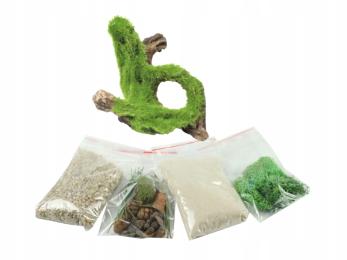 Podłoża. Zestaw ozdób do formikarium lub terrarium z omszonym korzeniem