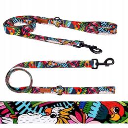 Smycz prosta na spacery Duży Pies taśma 180 cm Ukory Tropiki palmy papugi