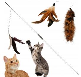 Kerbl długa wędka XXL 3w1 zabawka kota z naturalnymi piórami piórkami 200cm