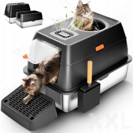 Duża Kuweta Dla Kota Kotów XXL Ze Stali Nierdzewnej Bezzapachowa Zamknięta