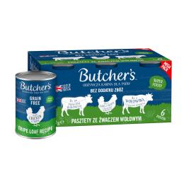 Butcher's Original dla psa, bez zbóż, 6 x 400 g - Pakiet mieszany w pasztecie ze żwaczem (3 smaki)