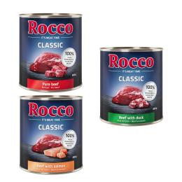 Korzystny pakiet Rocco Classic, 12 x 800 g - Ekskluzywny mix: czysta wołowina, wołowina/łosoś, wołowina/kaczka