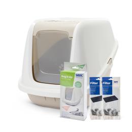 Savic kuweta dla kota Nestor Giant - Pakiet startowy: kuweta biel/mocca + 2 filtry zapasowe + 6 Bag It Up