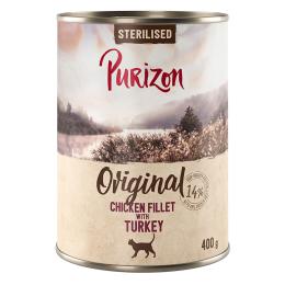 Purizon Adult 12 x 400 g, bez zbóż - Adult Sterilised: Filet z kurczaka z indykiem
