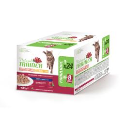 38 + 10 gratis! Natural Trainer, karma mokra, 48 x 85 g - Pakiet mieszany: kurczak i łosoś, 2 x (24 x 85 g)