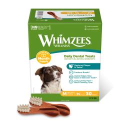Whimzees by Wellness Monthly Toothbrush Box - Rozmiar M: dla średnich psów (900 g, 30 szt.)