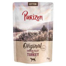Korzystny pakiet Purizon Kitten, bez zbóż, 24 x 70 g  - Filet z kurczaka z indykiem