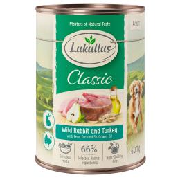 Lukullus Naturkost Adult, 6 x 400 g  - Dziki królik i indyk