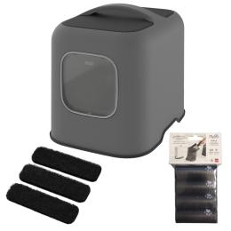 Rotho Kuweta dla kota MyPet BIALA - Pakiet: kuweta antracyt + 3 x filtr z węglem aktywnym + 4 x woreczki higieniczne