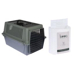 TIAKI transporter Verde - Pakiet: transporter L + 15 x kooa podkładki podróżne dla szczeniąt