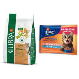 Libra Cat, karma sucha + Brekkies Daily Delice, łosoś i tuńczyk, 4 x 85 g gratis! - Adult Urinary, kurczak, 8 kg