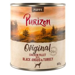 Purizon Original, 12 x 800 g  - Puppy: Filet z kurczaka z wołowiną Black Angus i indykiem