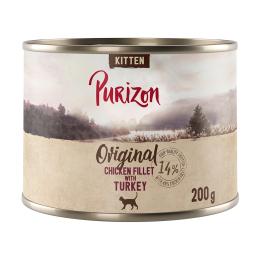 Korzystny pakiet Purizon Kitten, bez zbóż, 12 x 200 g - Filet z kurczaka z indykiem