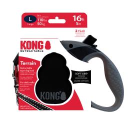KONG Terrain zwijana smycz, czarna - Rozmiar L: do 50 kg, długość pasa ok. 5 m