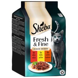 Korzystny pakiet Sheba Fresh & Fine, 12 x 50 g - Wołowina, kurczak i jagnięcina w sosie
