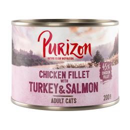 Purizon Original, 24 x 200 g, bez zbóż - Adult: Filet z kurczaka z indykiem i łososiem