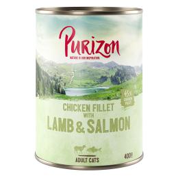 Purizon Original 24 x 400 g, bez zbóż - Filet z kurczaka z łososiem i jagnięciną