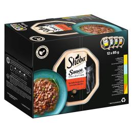 Megapakiet Sheba tacki, 144 x 85 g - Sauce Collection (królik; pstrąg; kurczak; indyk z kurczakiem)