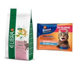 Libra Cat, karma sucha + Brekkies Daily Delice, łosoś i tuńczyk, 4 x 85 g gratis! - Adult, łosoś, 12 kg