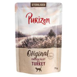 Korzystny pakiet Purizon Adult Sterilised, bez zbóż, 24 x 70 g  - Filet z kurczaka z indykiem
