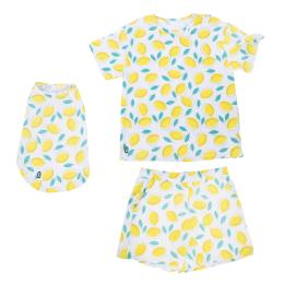 TIAKI Pet & Parent, piżama w stylu partnerskim, cytryny - Piżama dla psich rodziców, M + pasująca koszulka dla psa, dł. grzbietu 40 cm