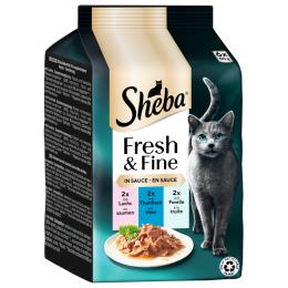 Korzystny pakiet Sheba Fresh & Fine, 12 x 50 g - Łosoś, tuńczyk i pstrąg w sosie