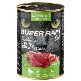 Rafi Cat Super, 12 x 400 g - Dziczyzna i serca z kurczaka