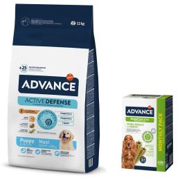 Advance: karma sucha, różne rodzaje + przysmak, 150 / 360 / 720 g gratis! - Maxi Puppy Protect, 12 kg + Medium/Maxi Sticks, 720 g