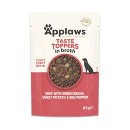 Applaws Taste Toppers Pouch w bulionie 12 x 85 g - Wołowina z zieloną fasolką, bataty i czerwona papryka