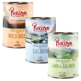 Purizon Original 24 x 400 g, bez zbóż - Pakiet mieszany (12x łosoś, 6x dzik, 6x jagnięcina)