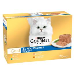 Gourmet Gold Feine Pastete, 12 x 85 g - Pakiet mieszany mięsno-rybny (Królik, kurczak, łosoś, nerki)