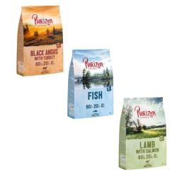 Pakiet próbny Purizon 3 x 1 kg, bez zbóż - Wołowina Black Angus i indyk, Jagnięcina i łosoś,  Ryba